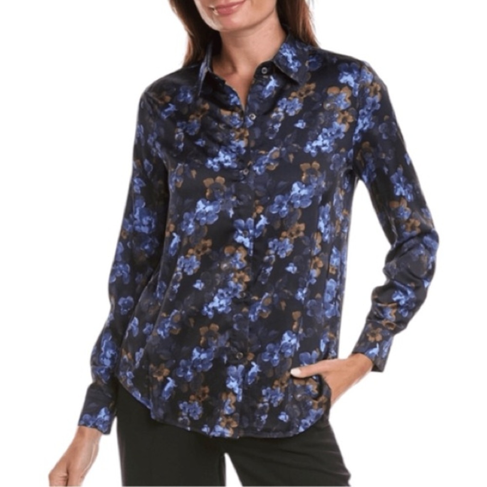 NWT Tahari Plus Sz 1x Satin Crysthanamum Button Down Shirt